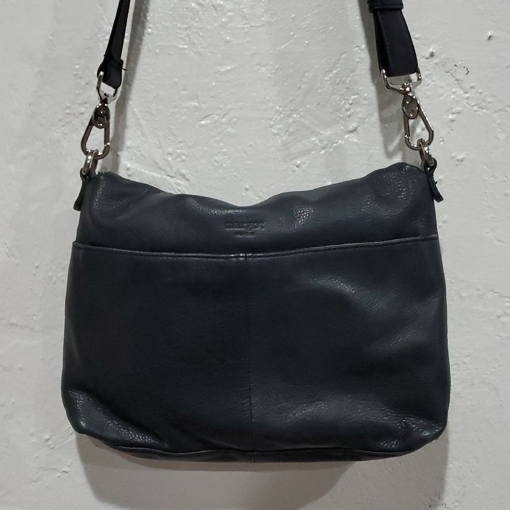 Margo Multi Compartment Fold Top Genuine Leather Shoulder Bag In Black
